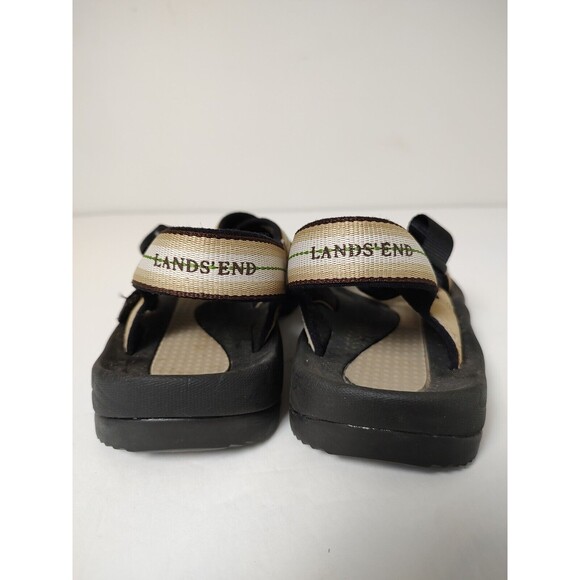 Lands End Mens Size 8 Adjustable Strap Sandals Water Shoes Black Tan - Picture 3 of 8